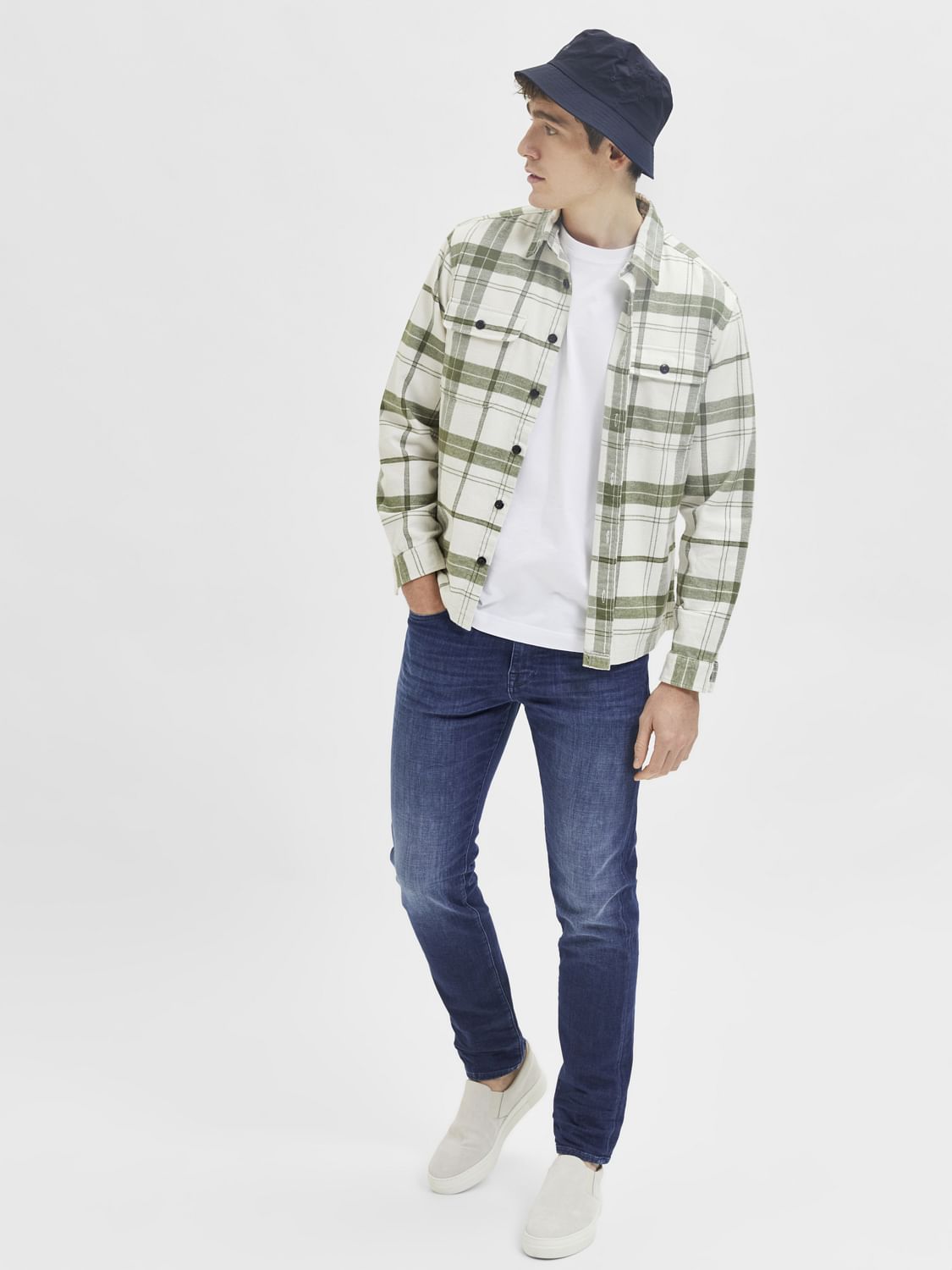 Blue Mid Rise Leon Slim Jeans