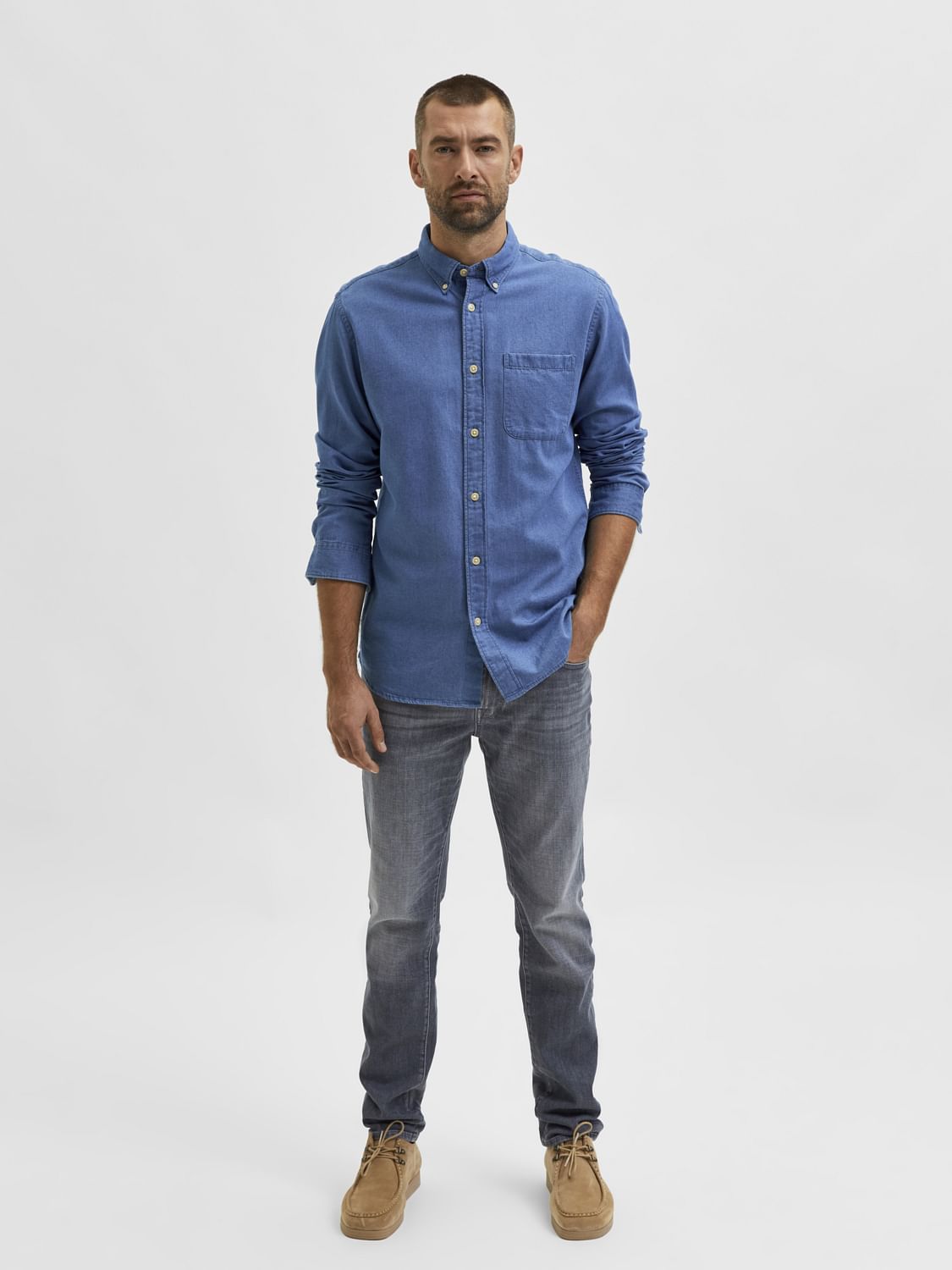 Grey Mid Rise Washed Leon Slim Jeans
