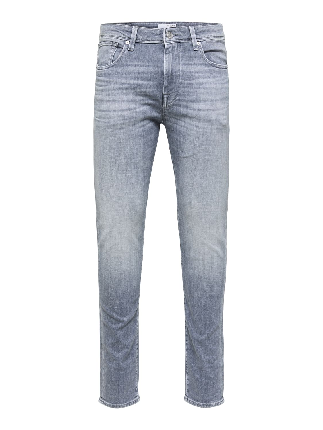 Grey Mid Rise Washed Leon Slim Jeans
