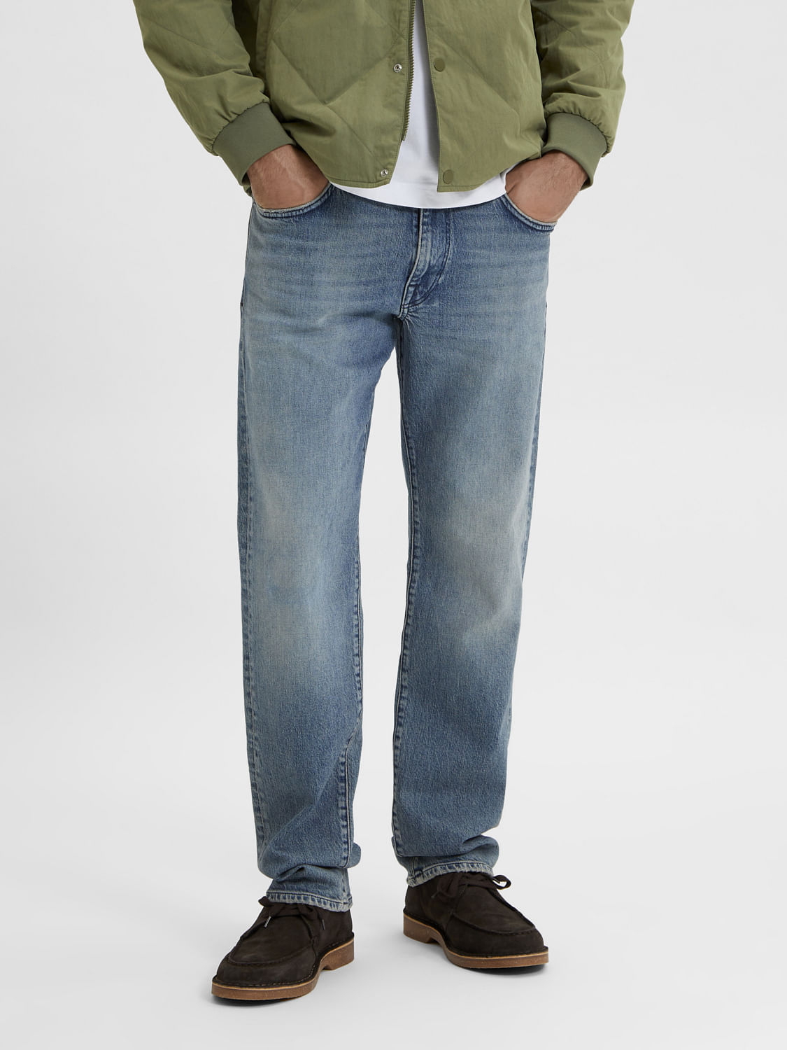Blue Mid Rise Scott Straight Fit Jeans