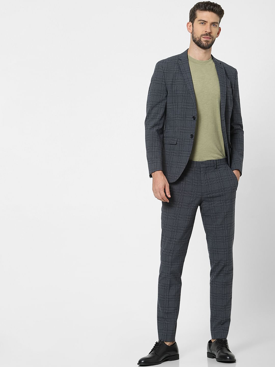 Dark Grey Check Slim Fit Suit Trousers