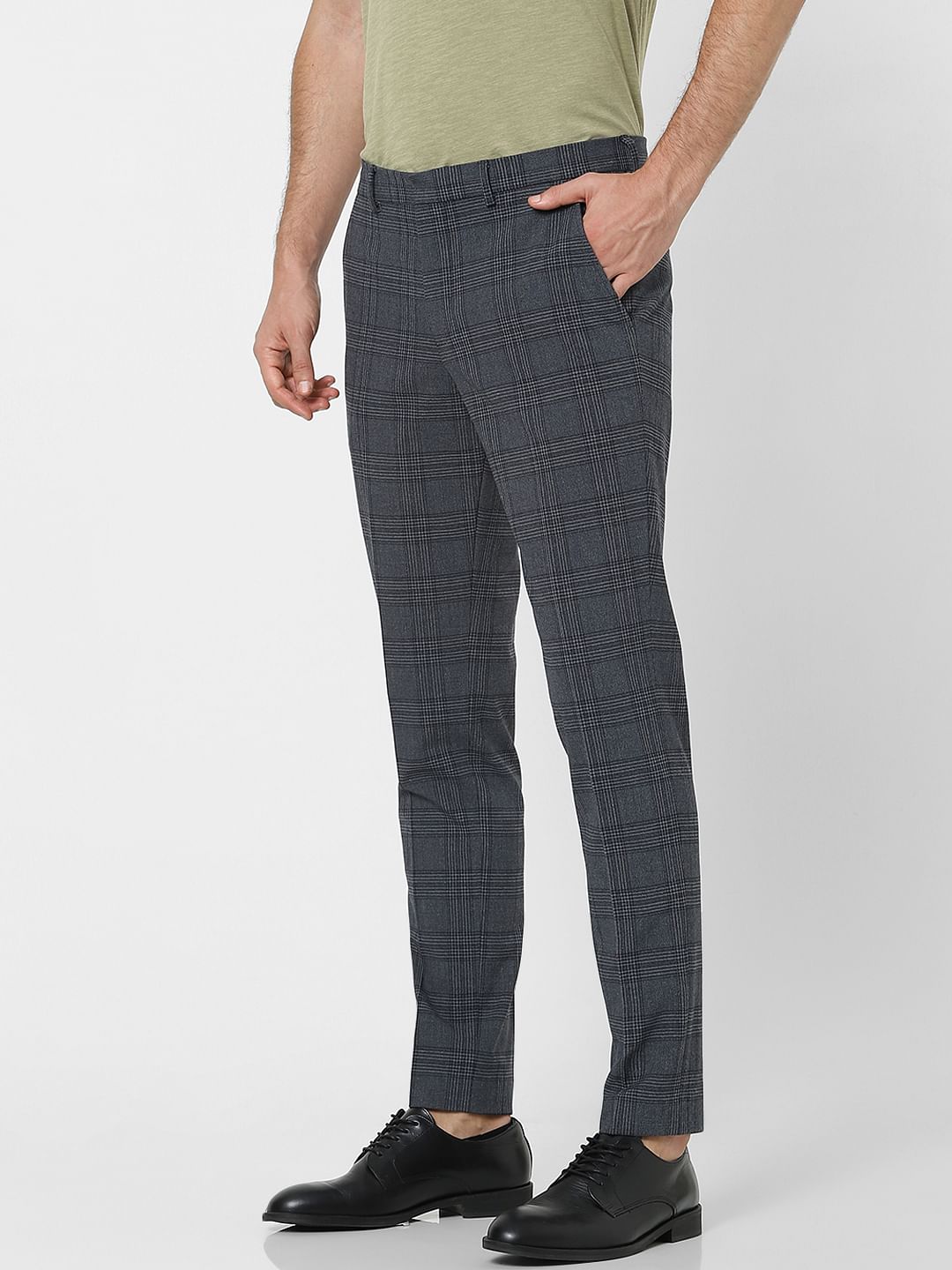 Dark Grey Check Slim Fit Suit Trousers