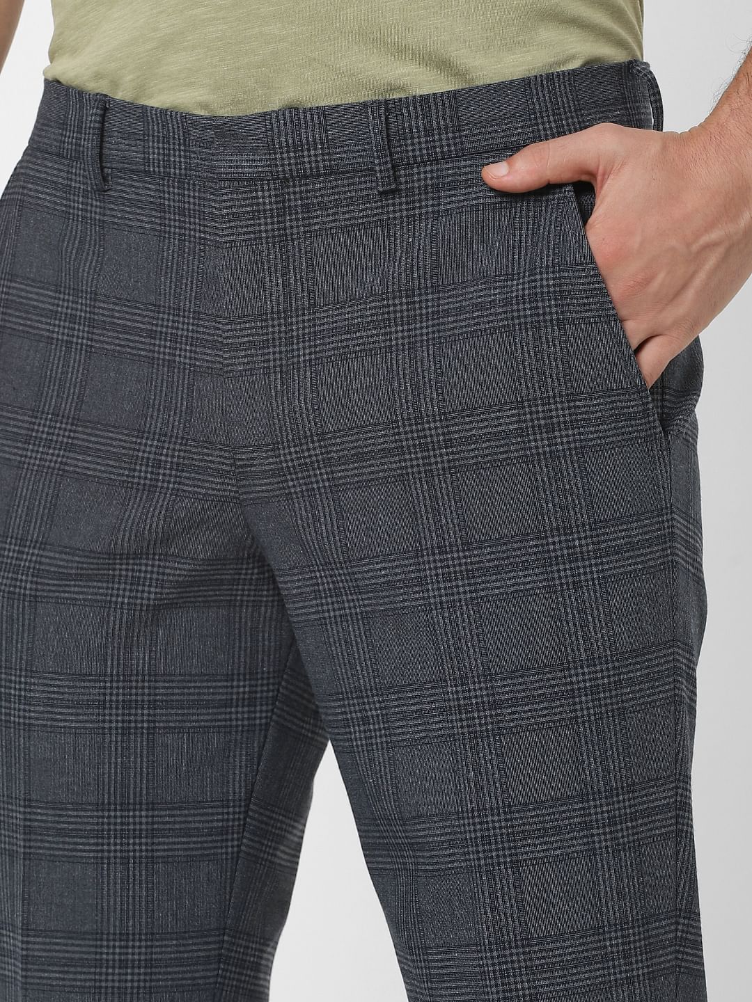 Dark Grey Check Slim Fit Suit Trousers