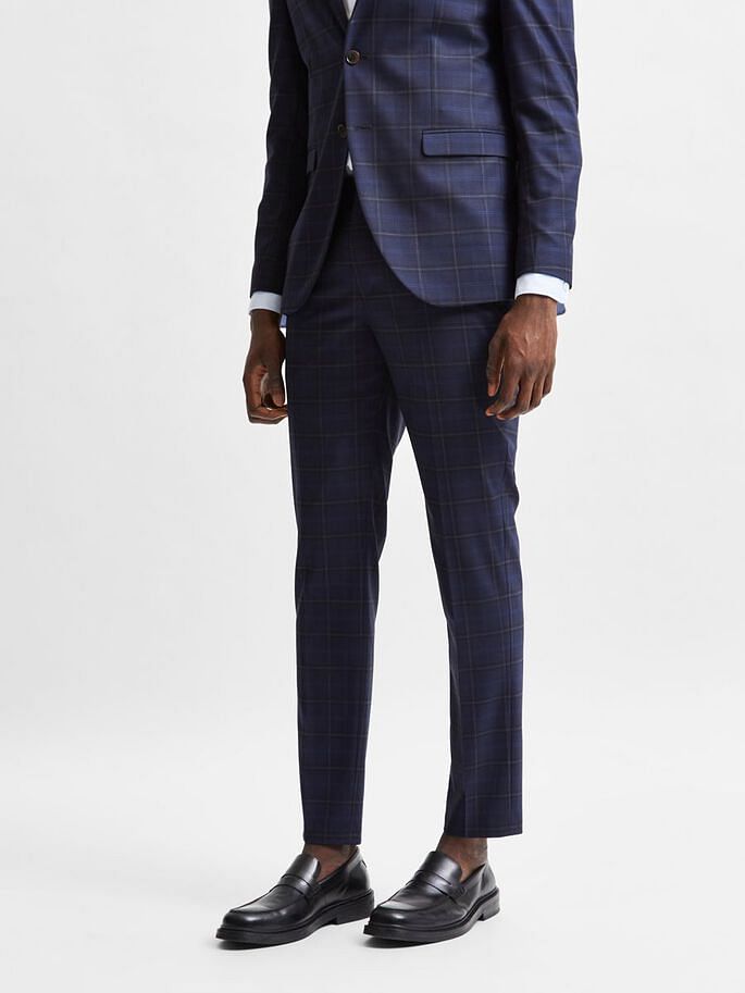 Blue Check Formal Suit Trousers