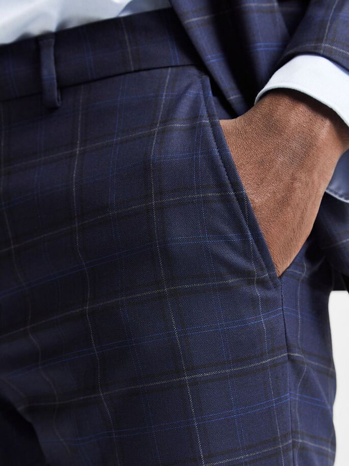 Blue Check Formal Suit Trousers