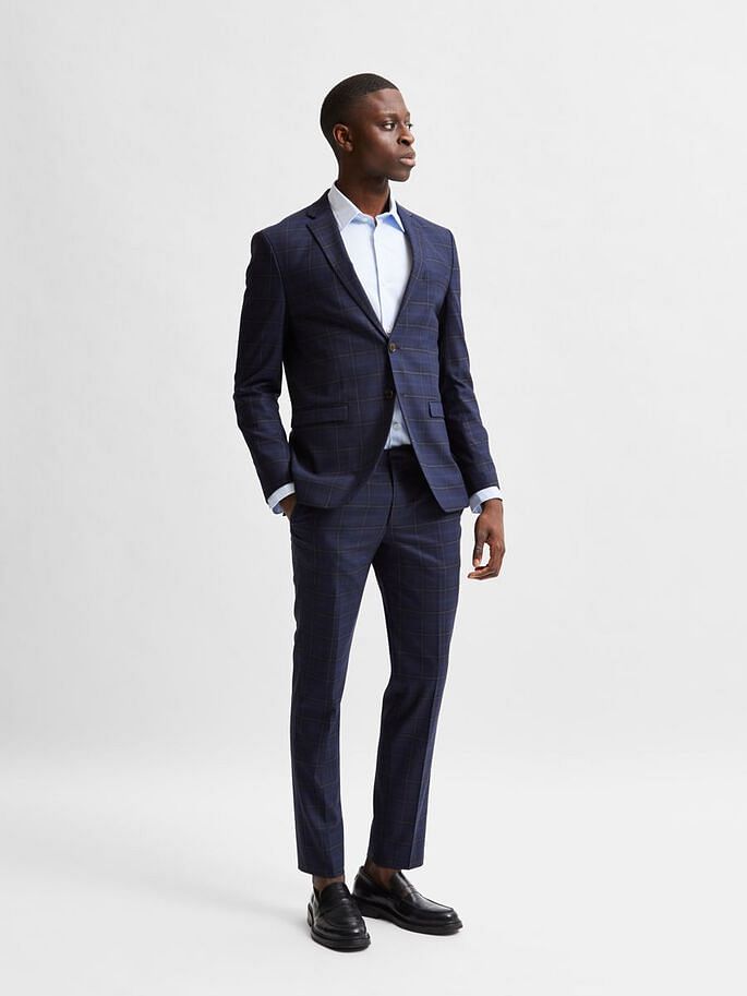 Blue Check Formal Suit Trousers
