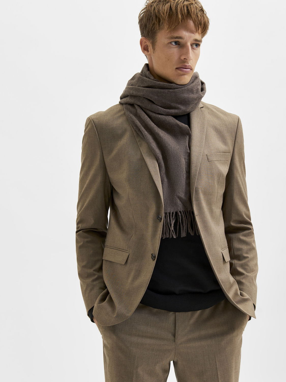 Greige Slim Fit Suit Blazer