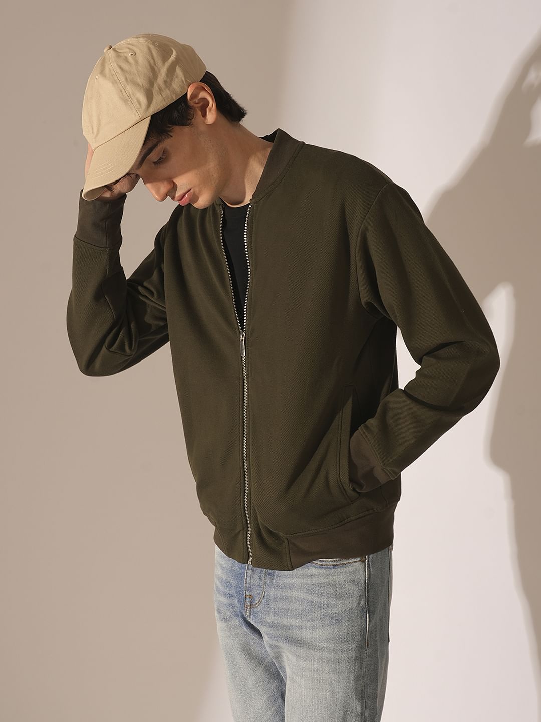 Dark Green Jersey Bomber Jacket