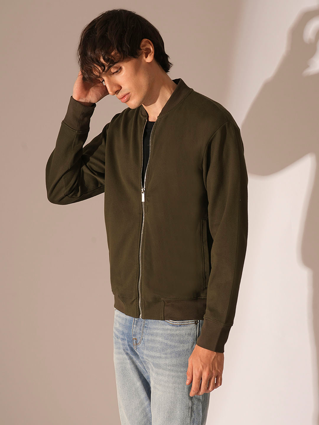 Dark Green Jersey Bomber Jacket