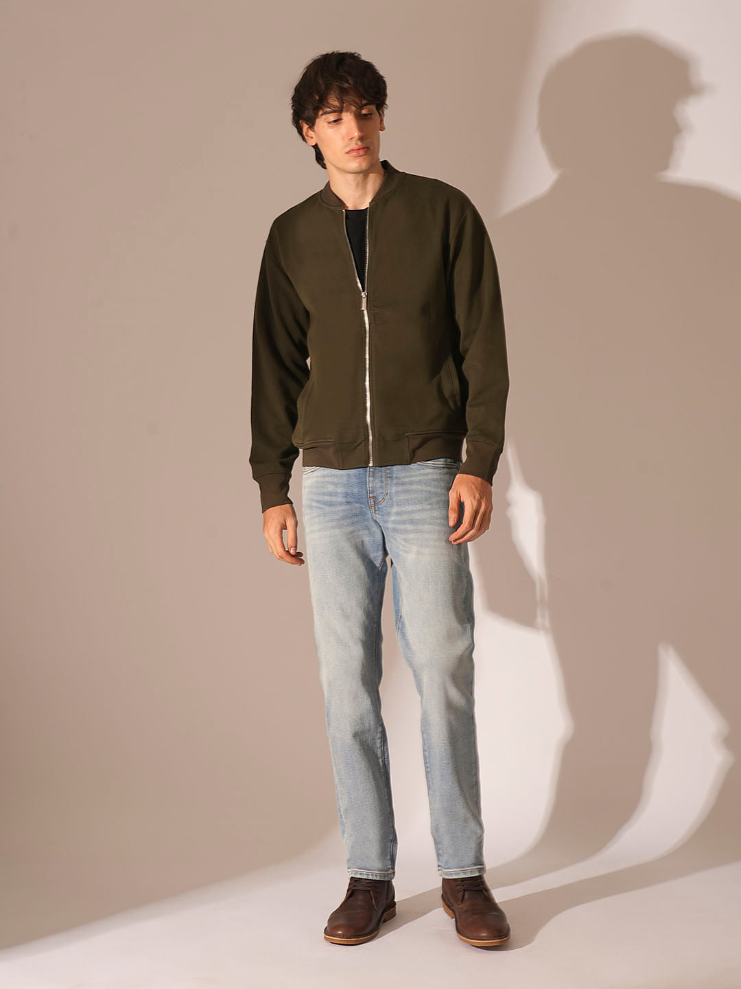 Dark Green Jersey Bomber Jacket