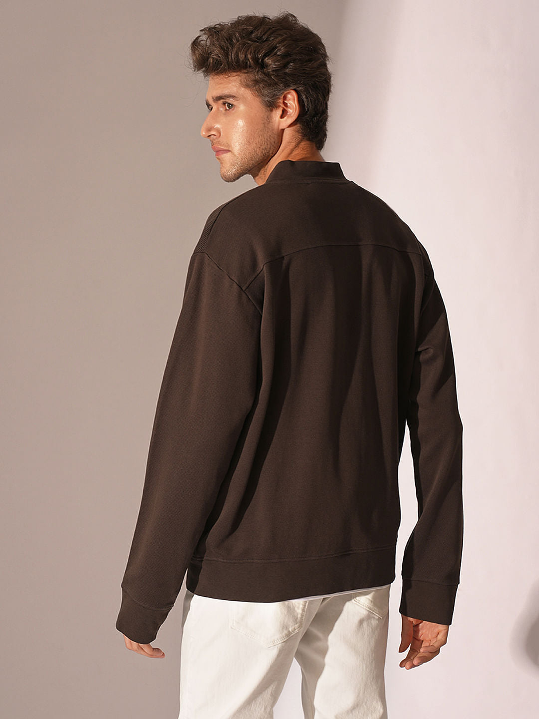 Dark Brown Jersey Bomber Jacket