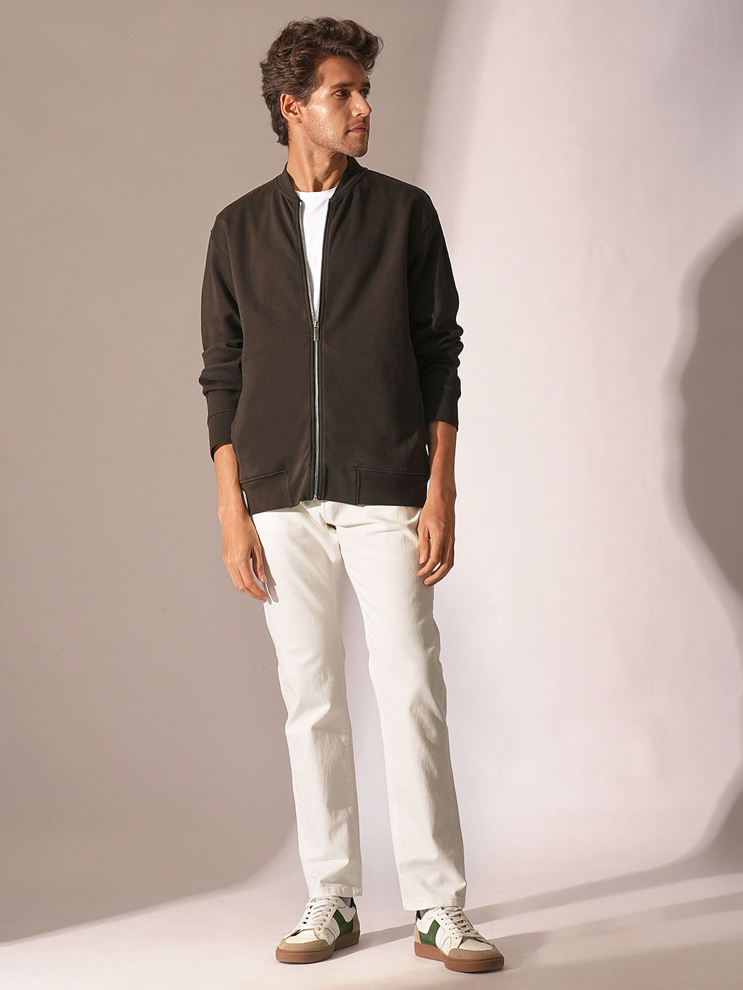 Dark Brown Jersey Bomber Jacket