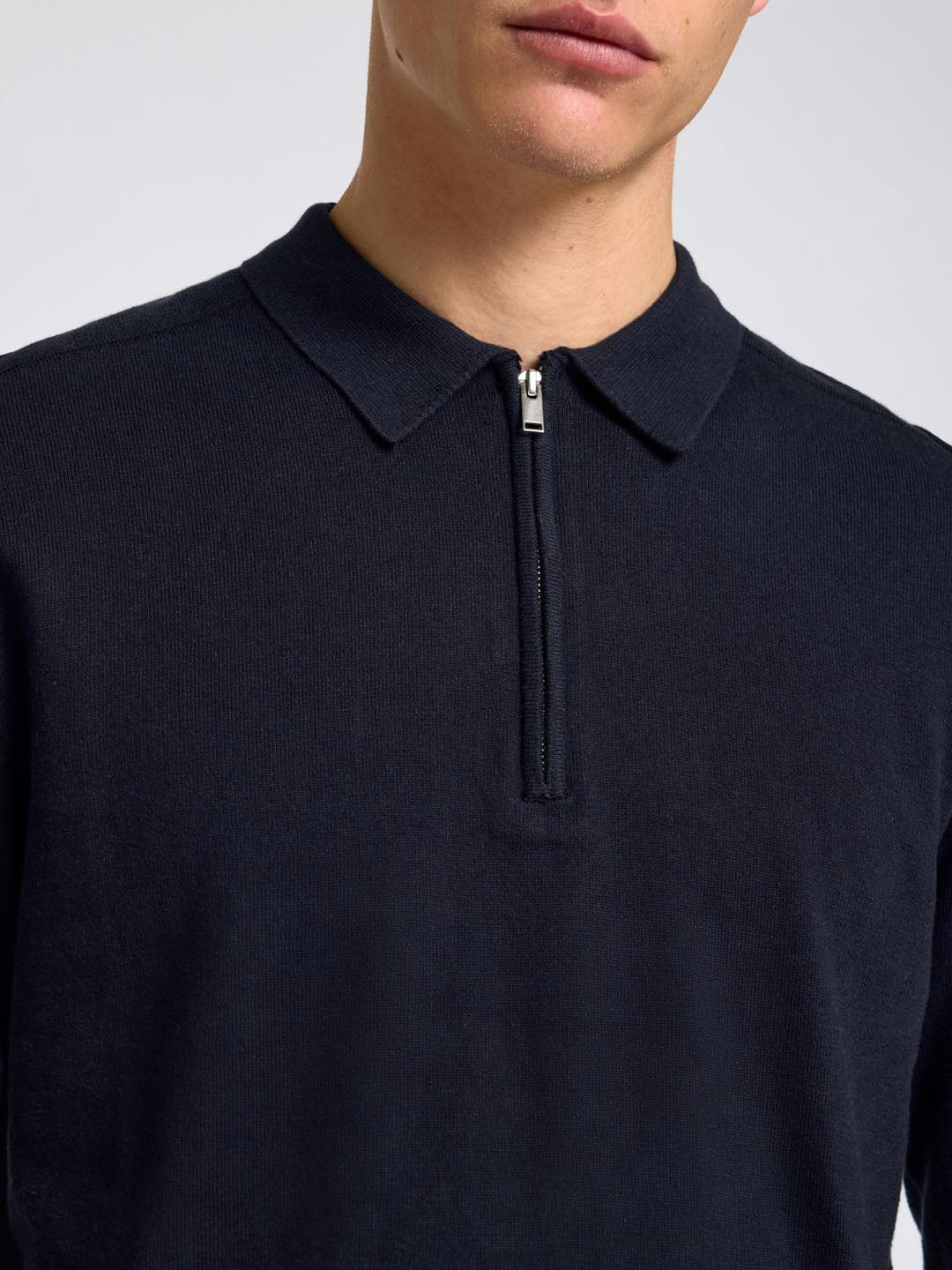 Navy Blue Knitted Half-Zip Polo