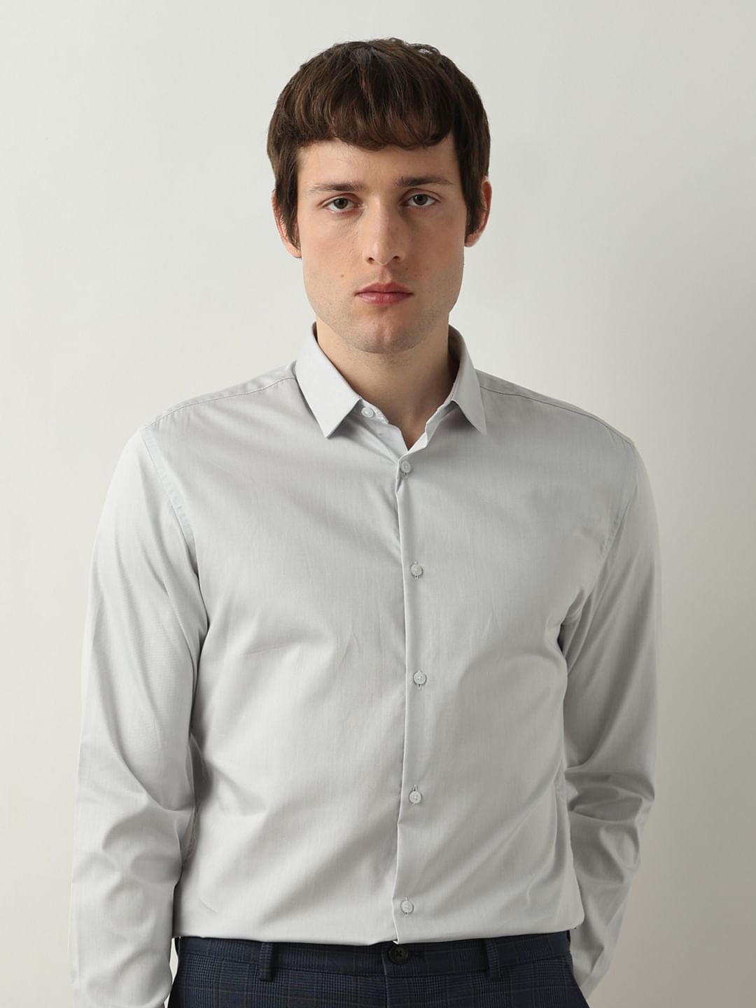 Grey Slim Fit Full Sleeves Shirt