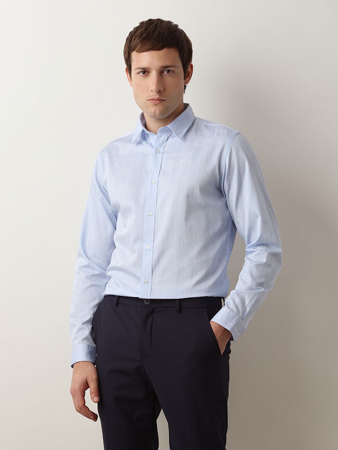Light Blue Striped Jacquard Shirt