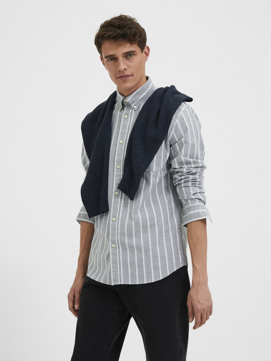 Light Green Striped Full Sleeves Shirt