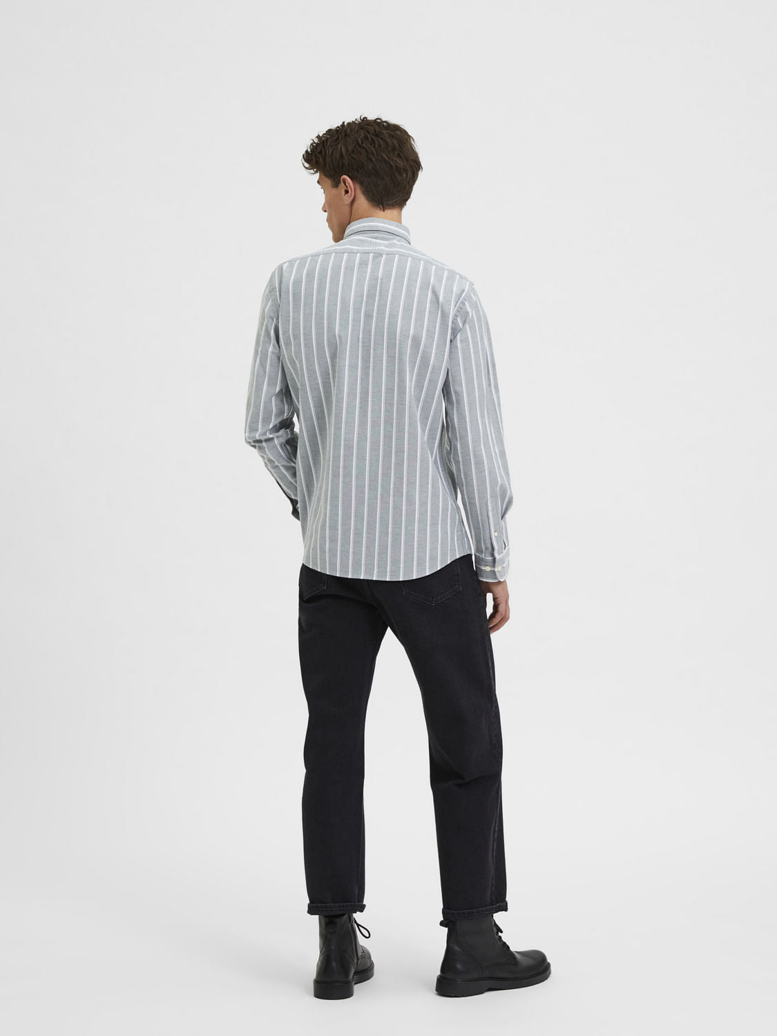 Light Green Striped Full Sleeves Shirt