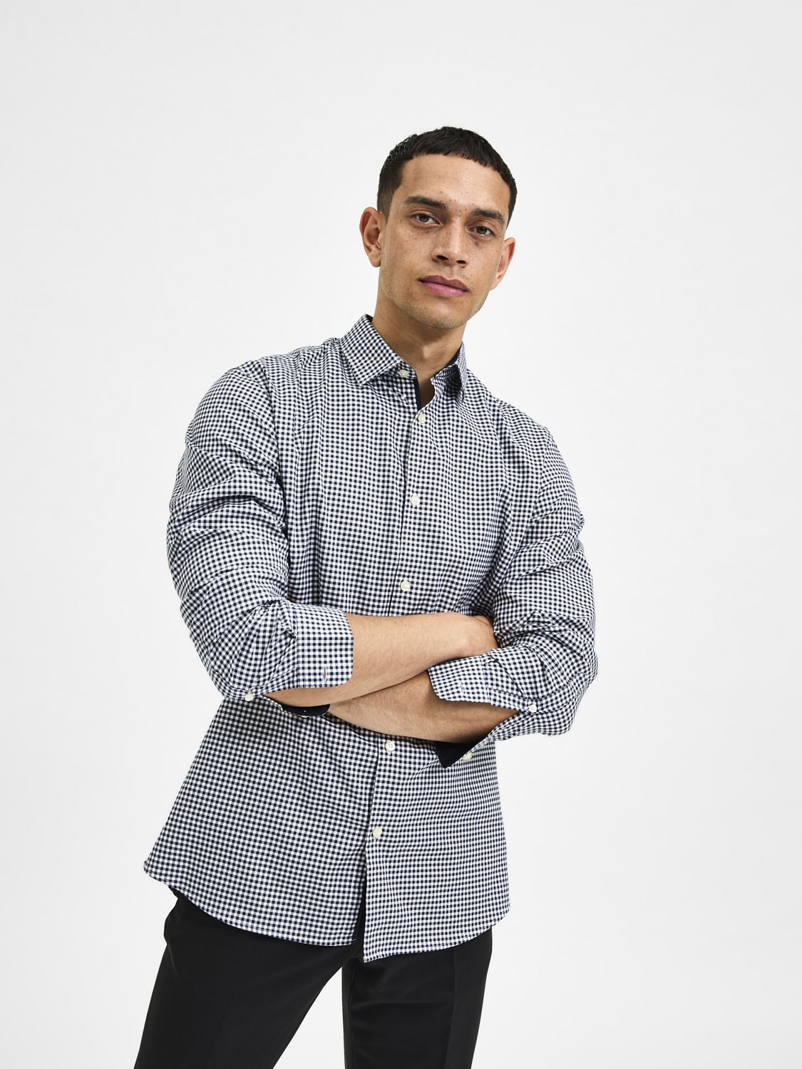 Navy Blue Check Full Sleeves Shirt
