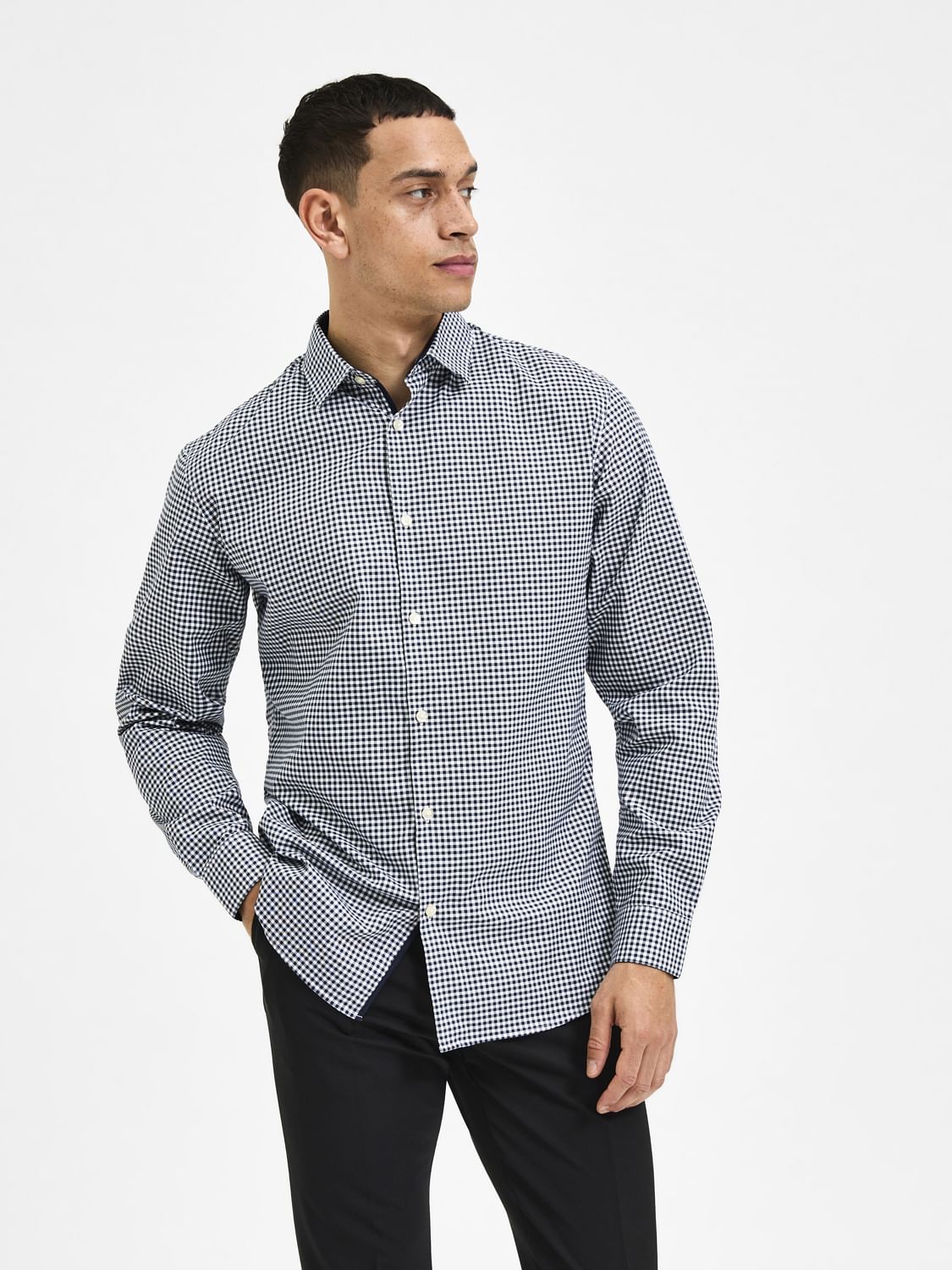 Navy Blue Check Full Sleeves Shirt