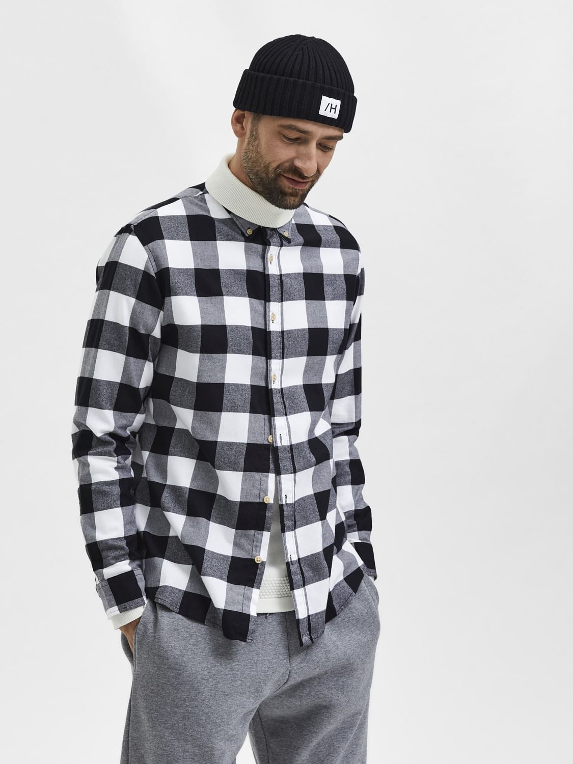 Black Flannel Checked Cotton Shirt