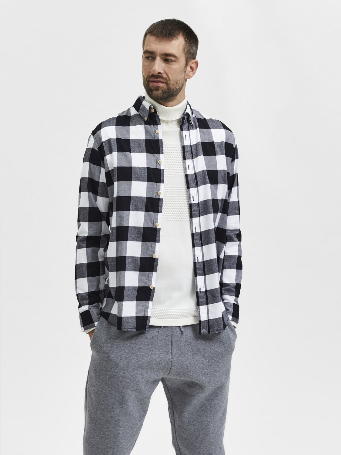 Black Flannel Checked Cotton Shirt
