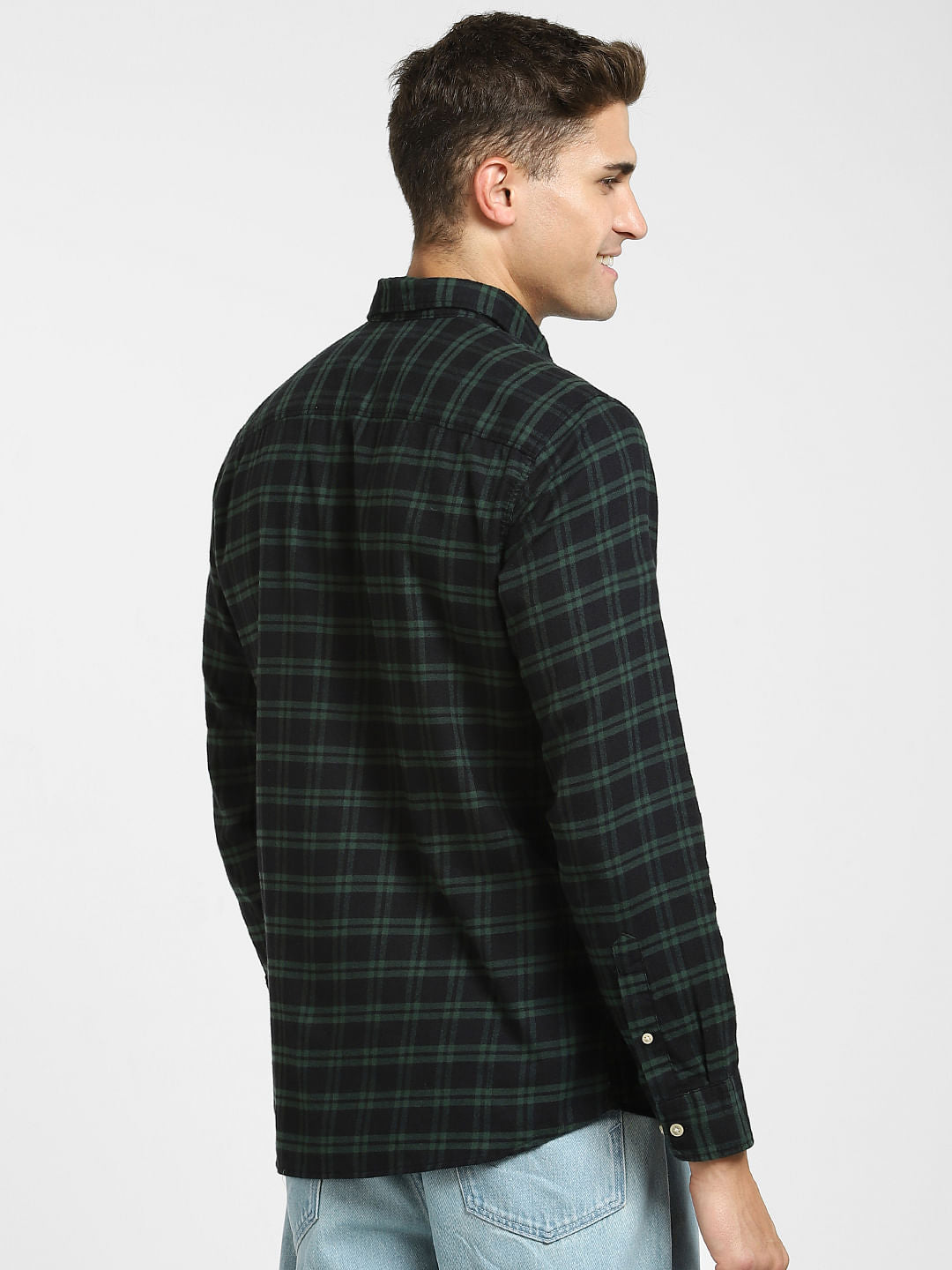 Green Checked Cotton Full Sleeves Shirt