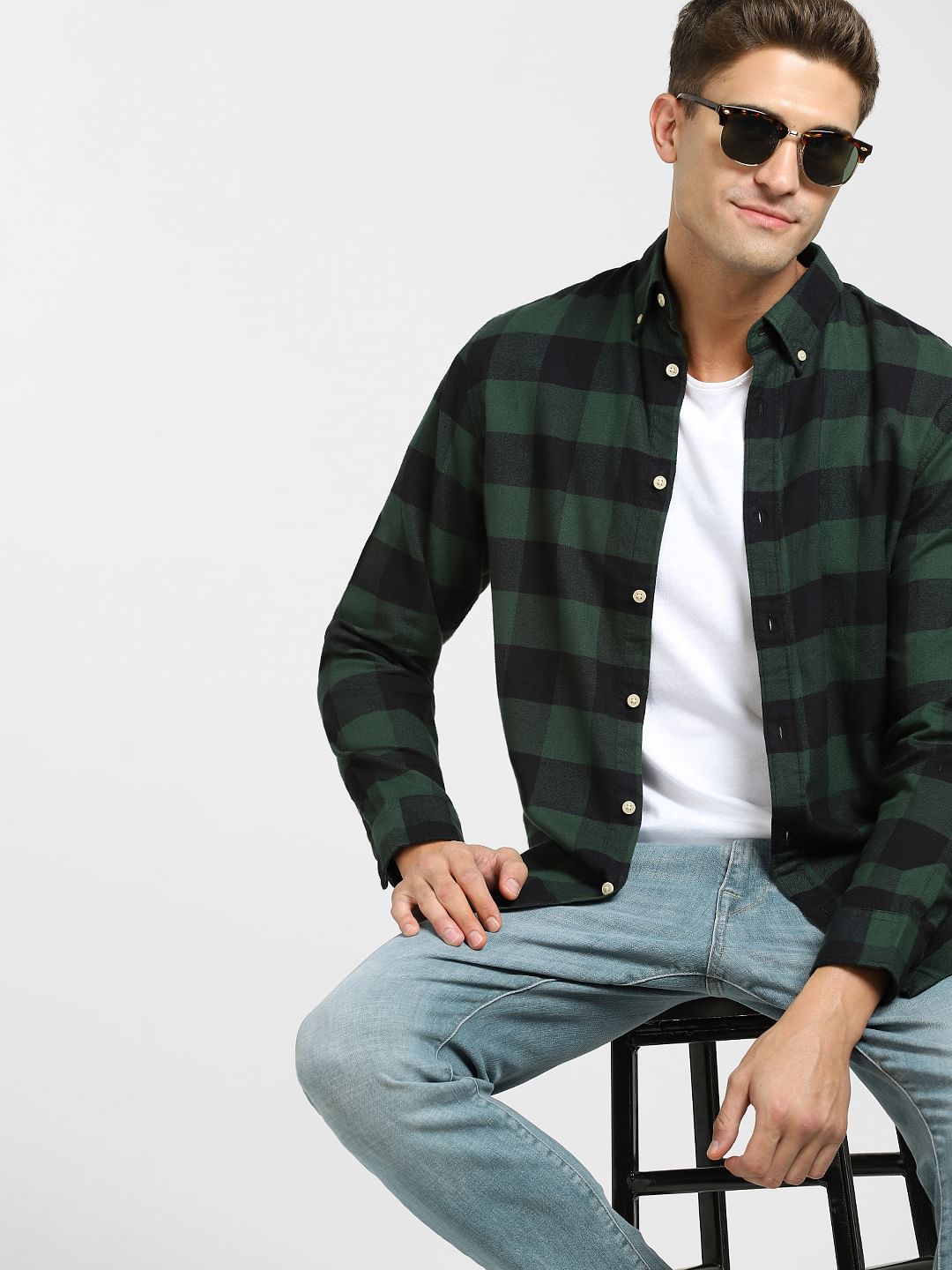 Green Flannel Checked Full Sleeves Shirt