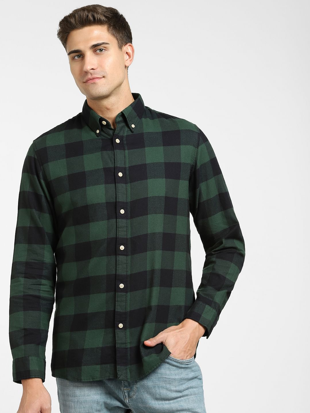 Green Flannel Checked Full Sleeves Shirt
