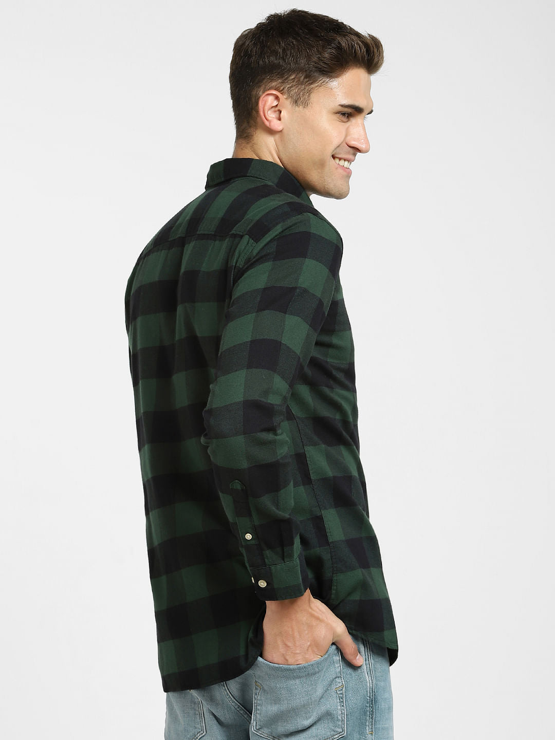 Green Flannel Checked Full Sleeves Shirt