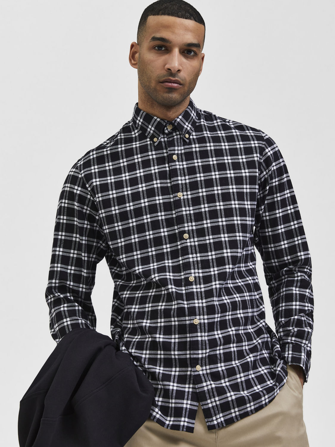 Black Flannel Checked Full Sleeves Shirt