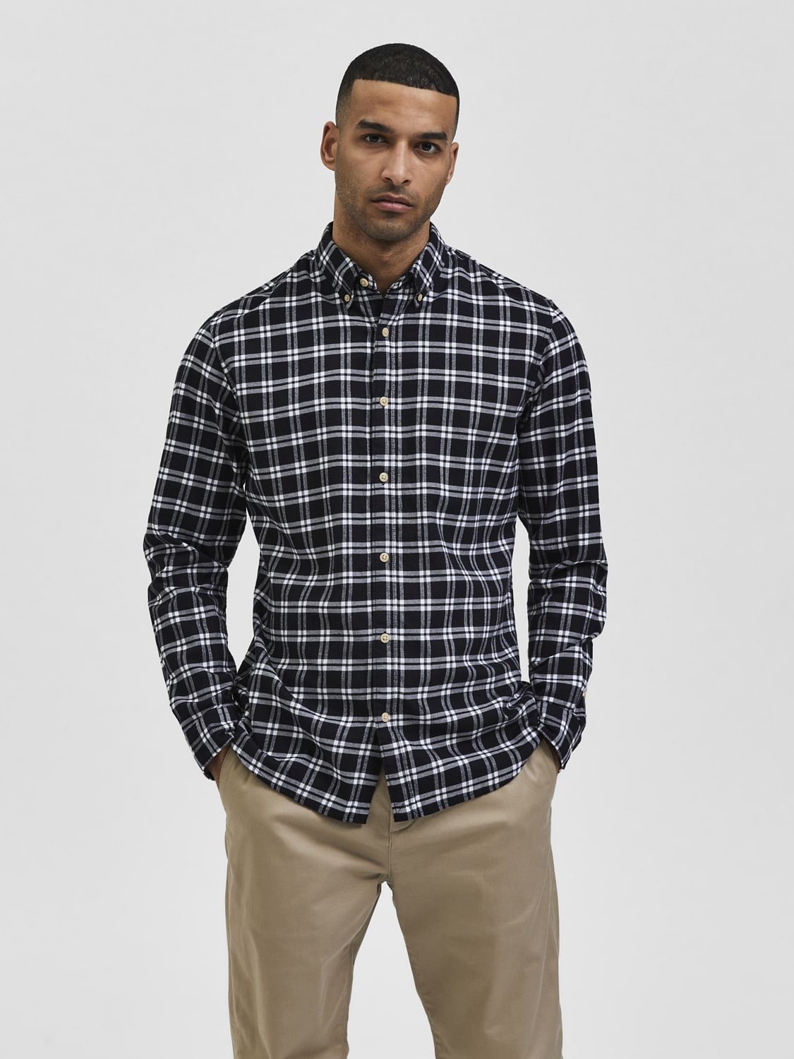 Black Flannel Checked Full Sleeves Shirt
