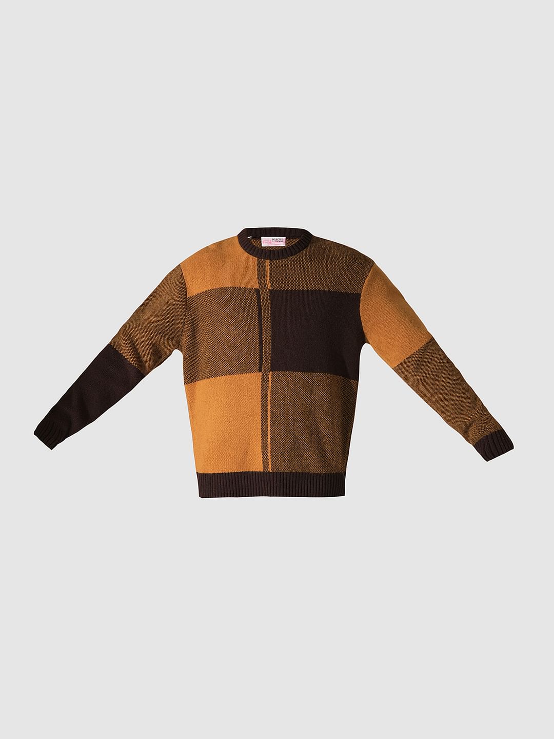 Brown Colourblocked Relaxed Pullover