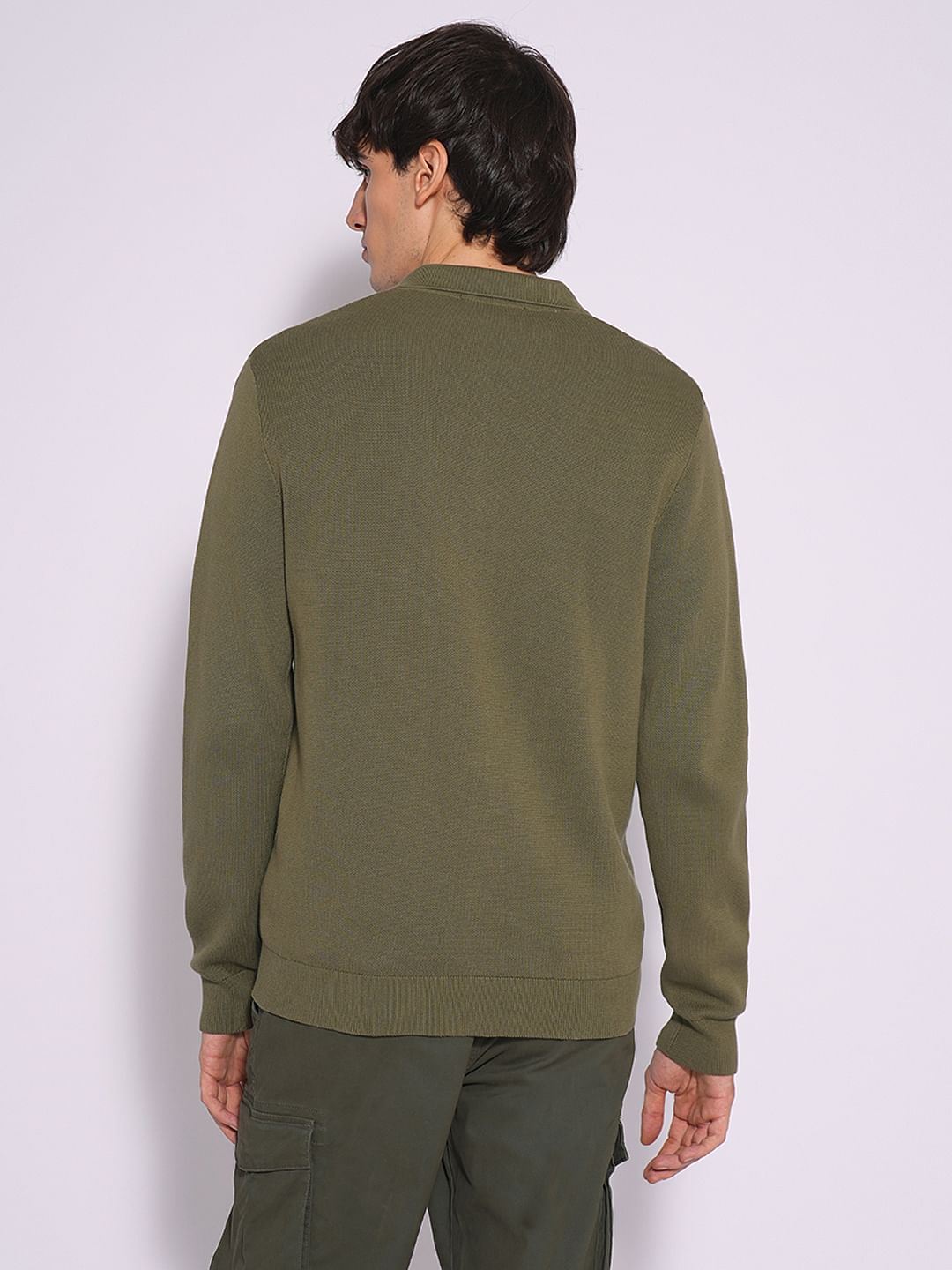 Green Full Sleeves Polo Cardigan