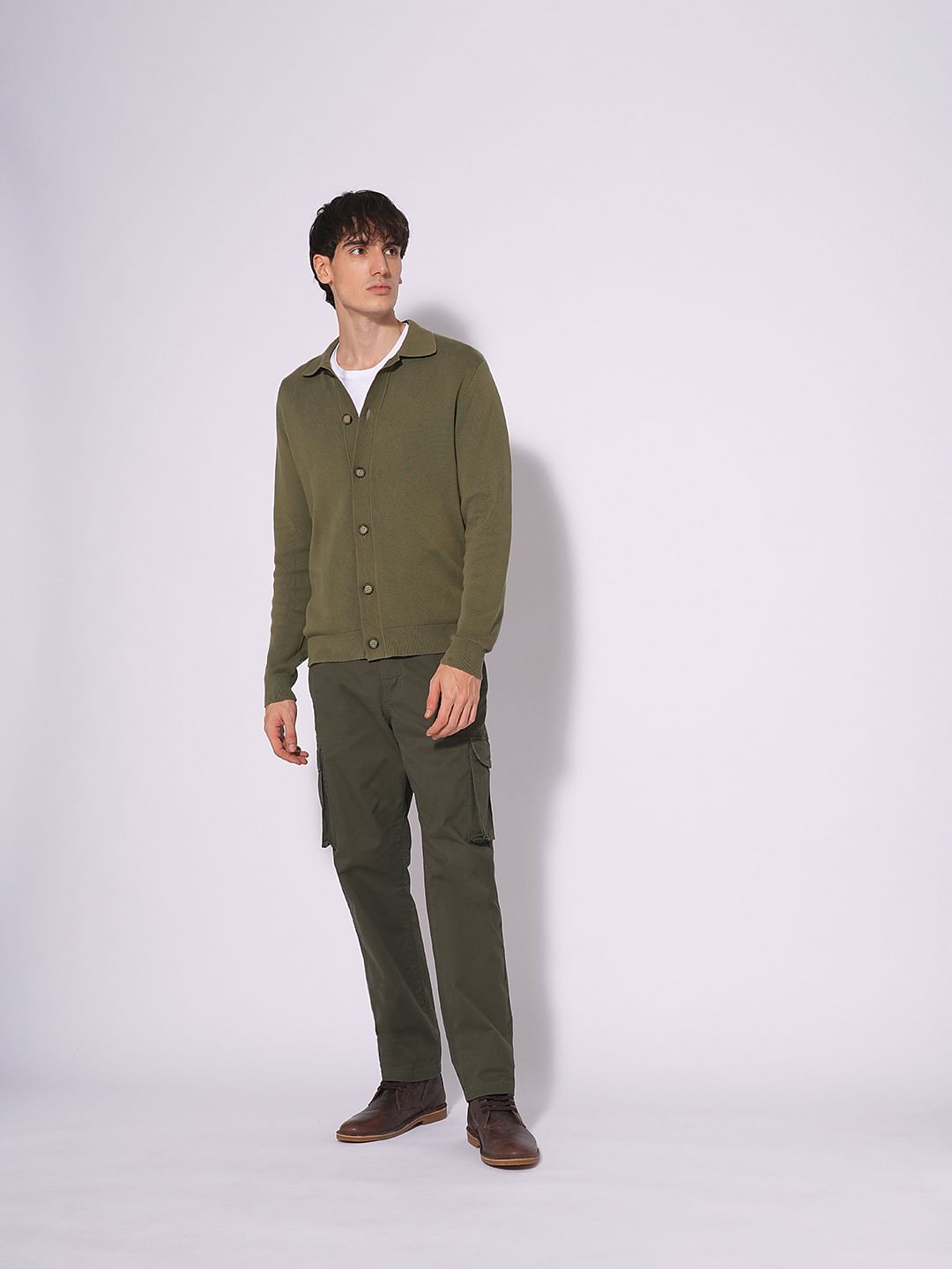 Green Full Sleeves Polo Cardigan