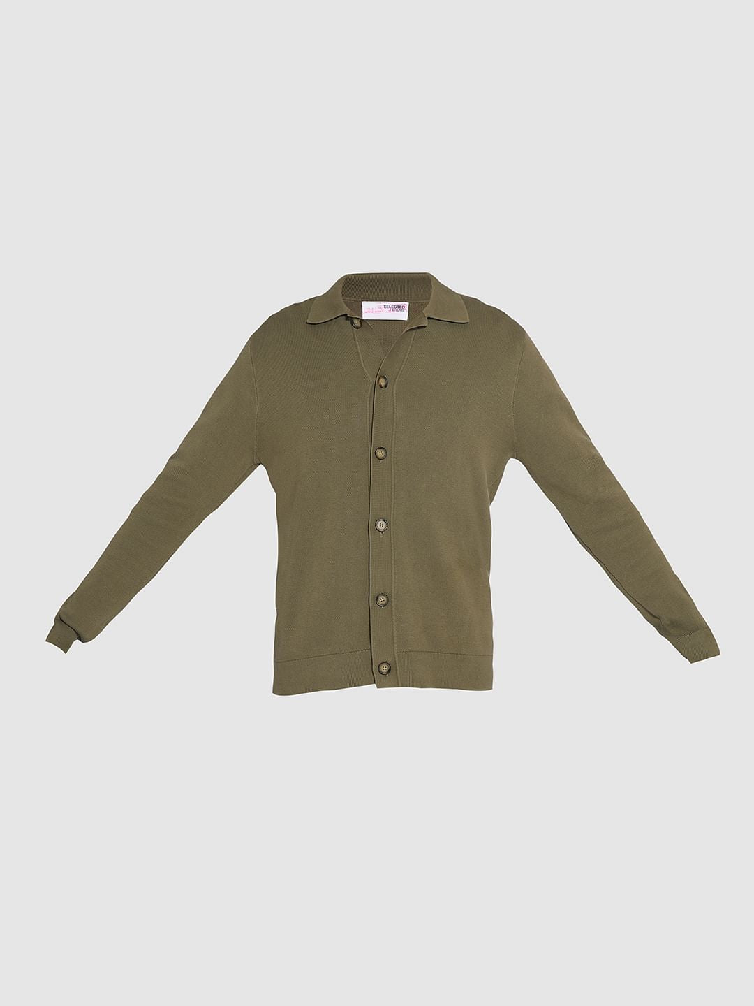 Green Full Sleeves Polo Cardigan
