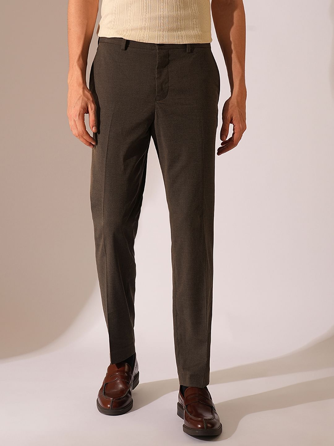 Brown Structured Suit-Set Trouser