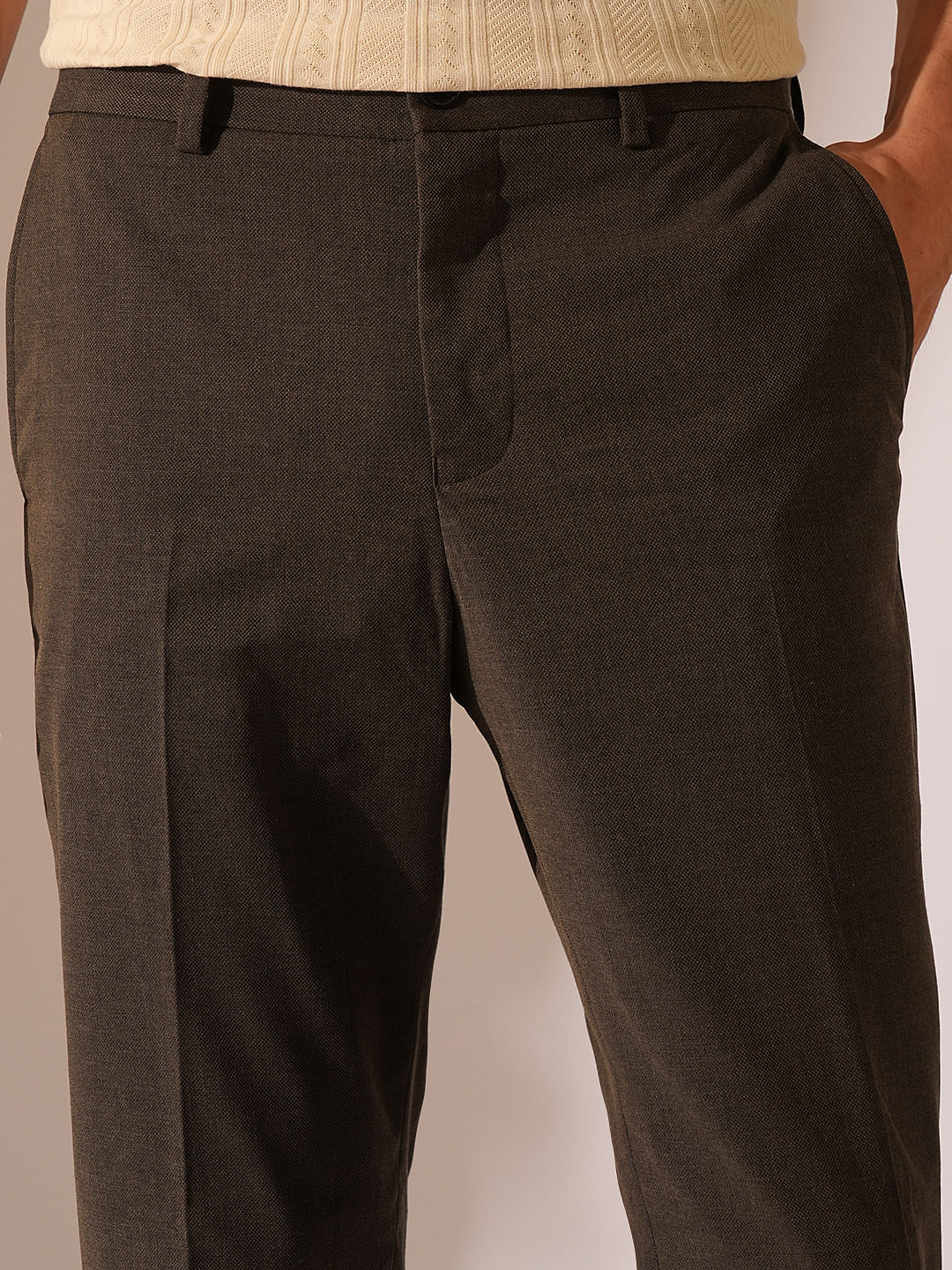 Brown Structured Suit-Set Trouser