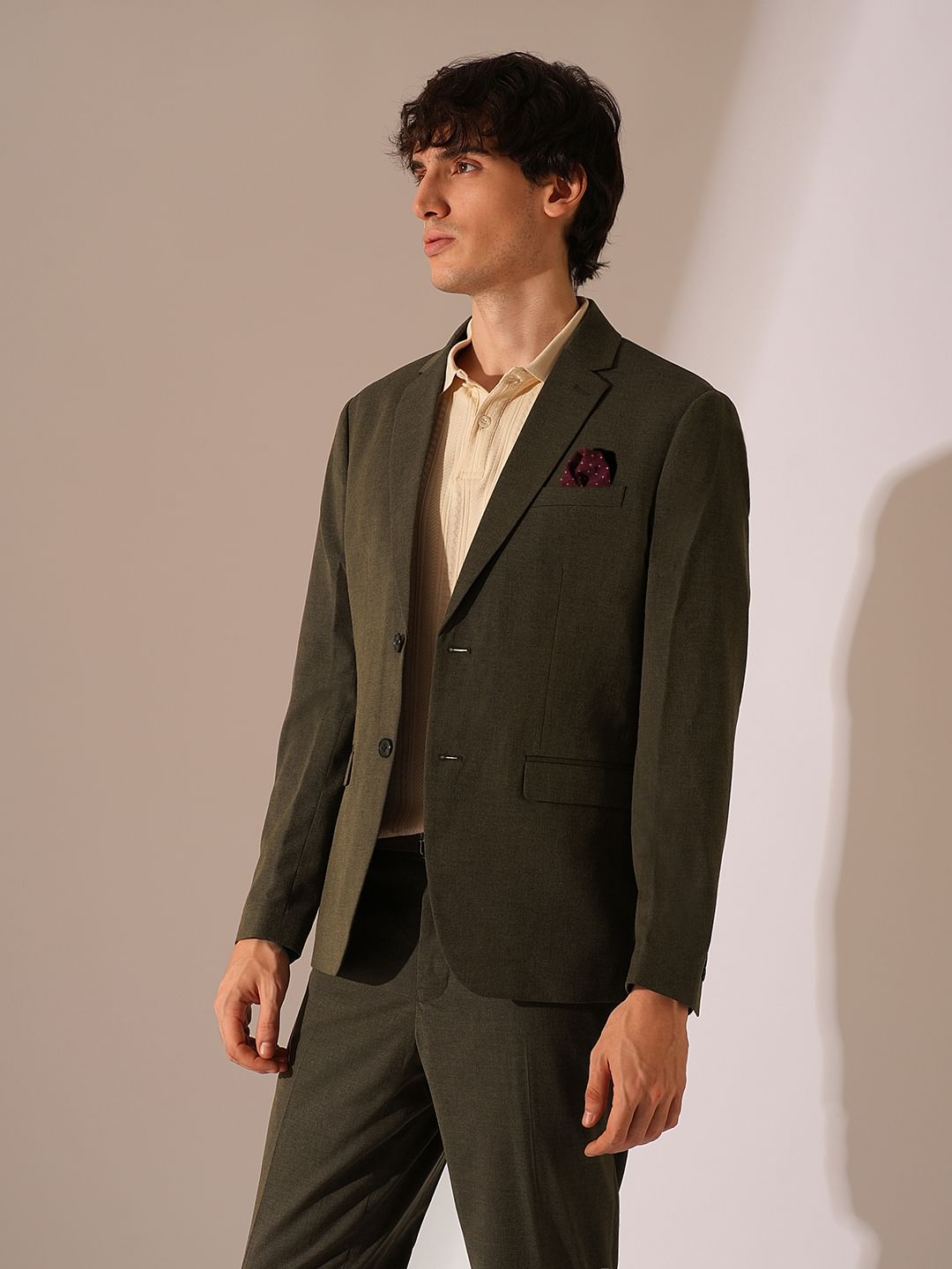 Brown Structed Suit-Set Blazer