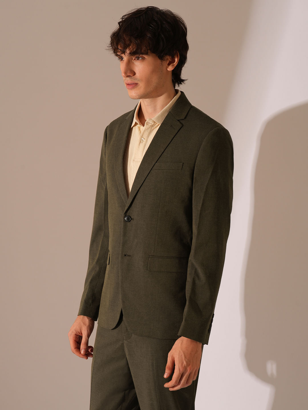 Brown Structed Suit-Set Blazer