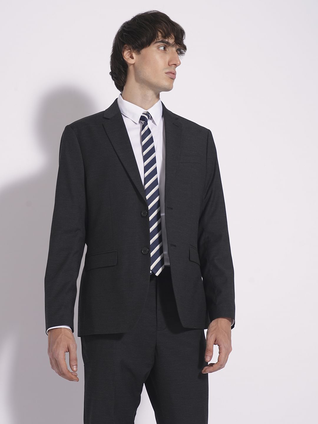 Grey Structured Suit-Set Blazer