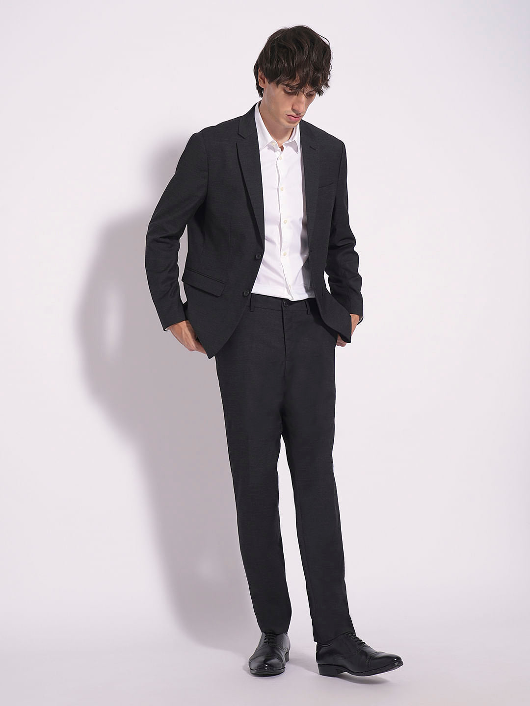 Grey Structured Suit-Set Blazer