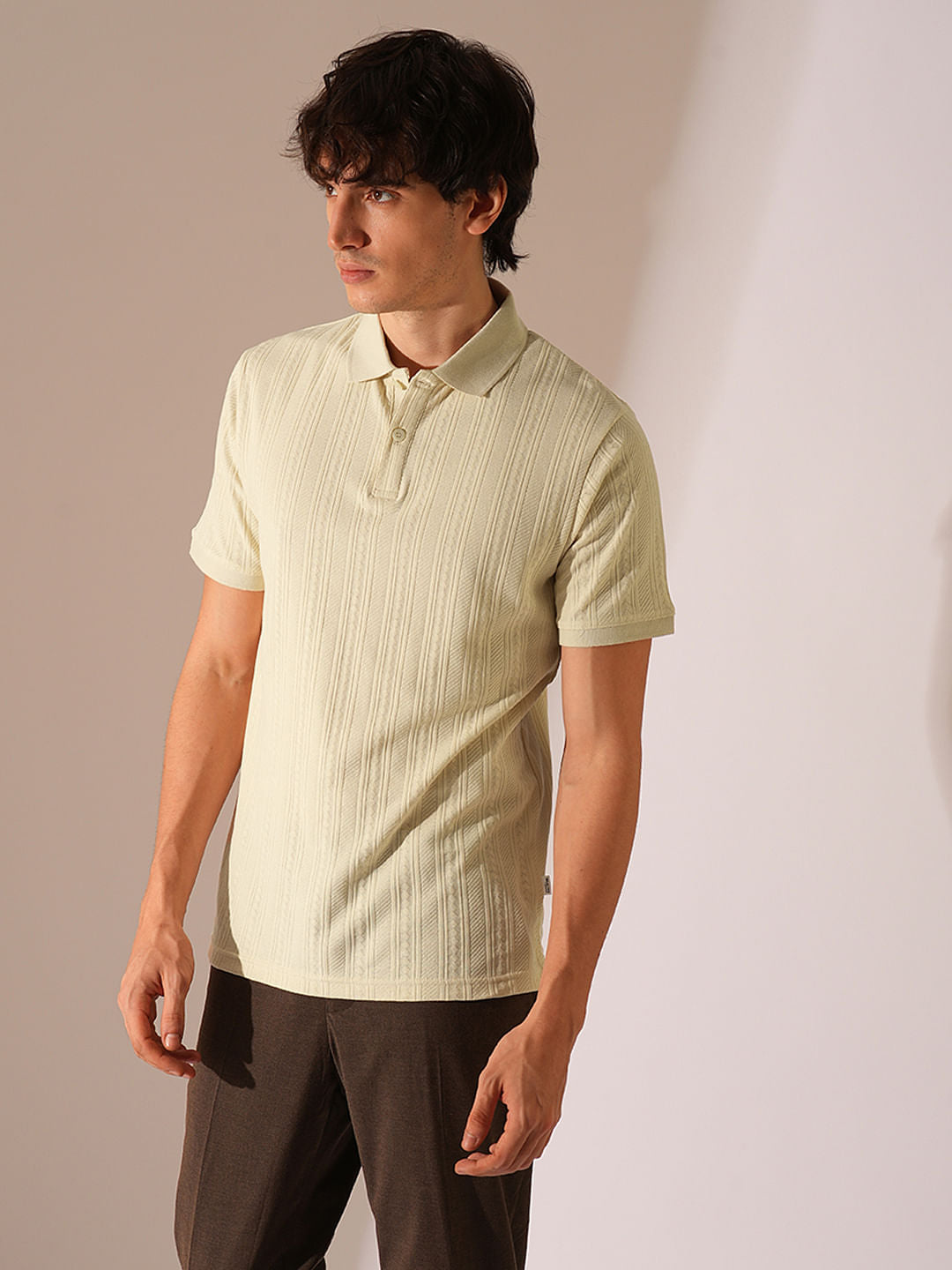 Beige Jacquard Organic Cotton Polo