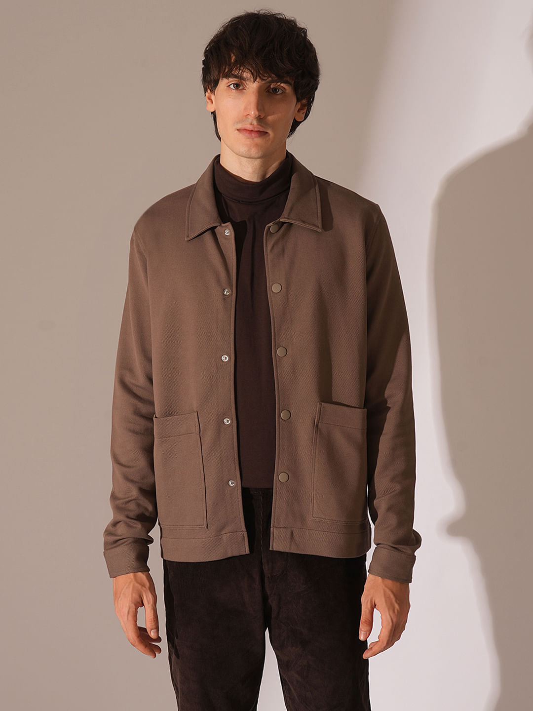 Brown Twill Jersey Overshirt