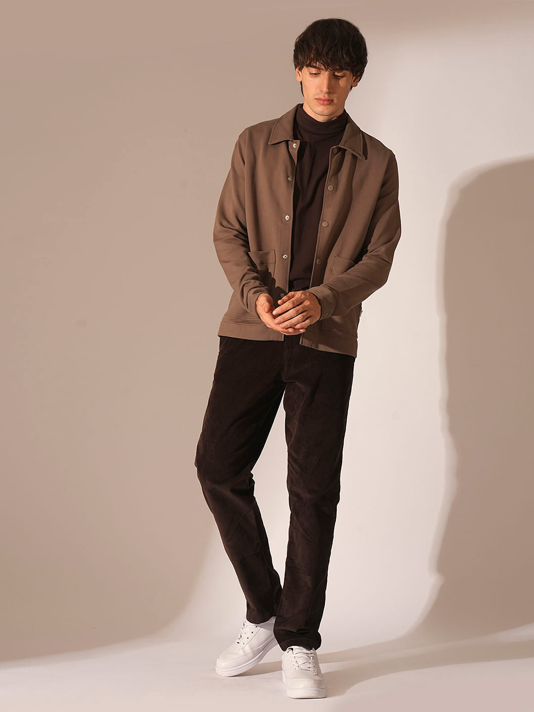 Brown Twill Jersey Overshirt