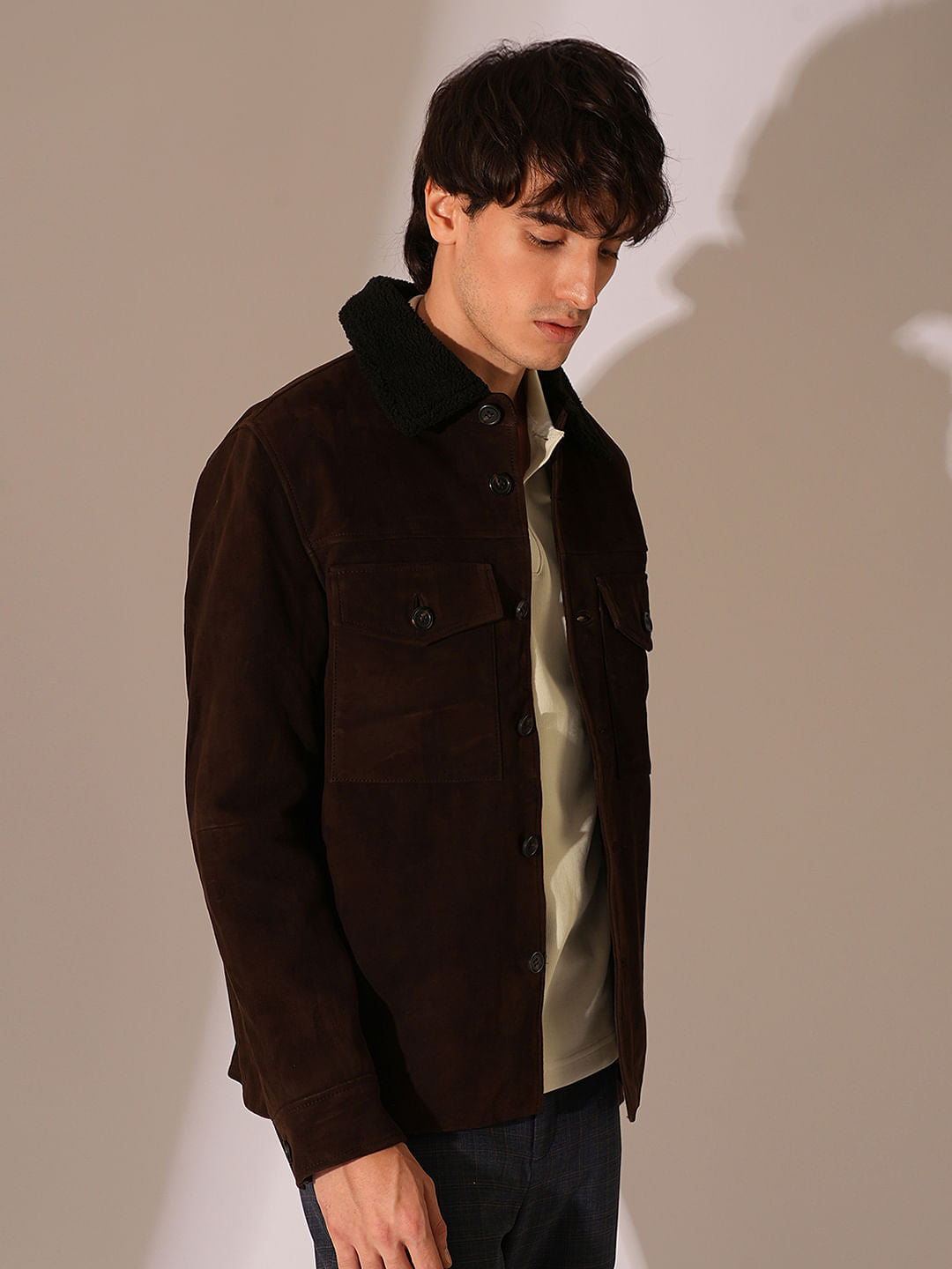 Beige Knitted Full Sleeves Polo