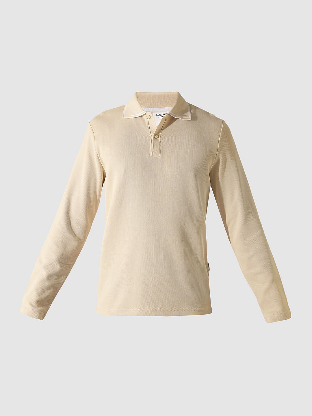Beige Knitted Full Sleeves Polo
