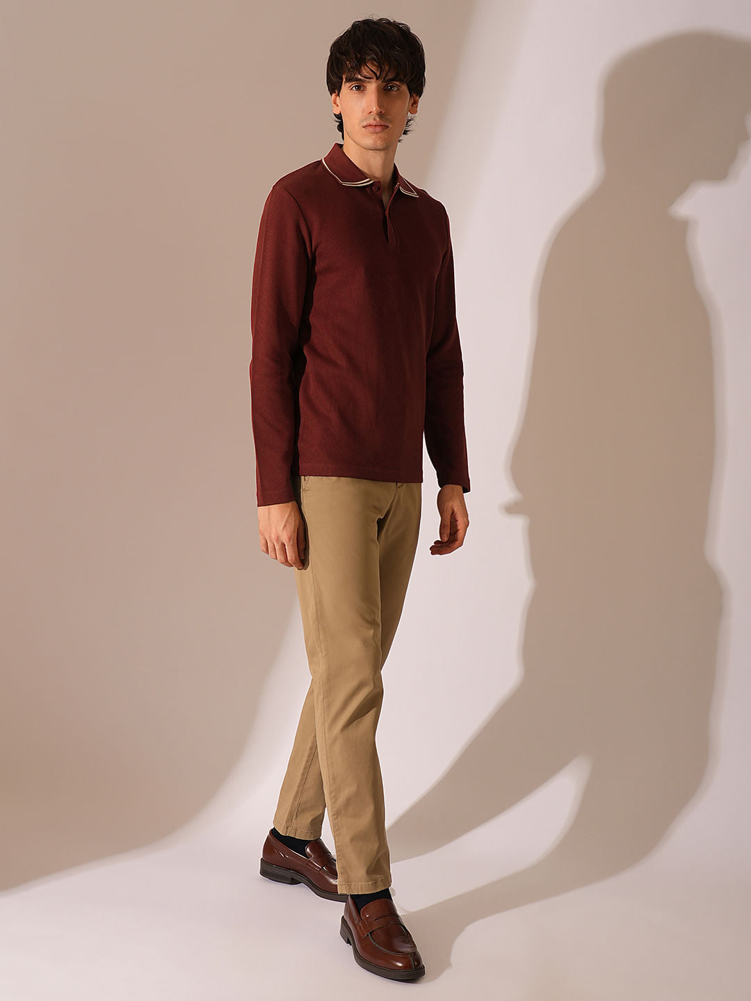 Red Knitted Full Sleeves Polo