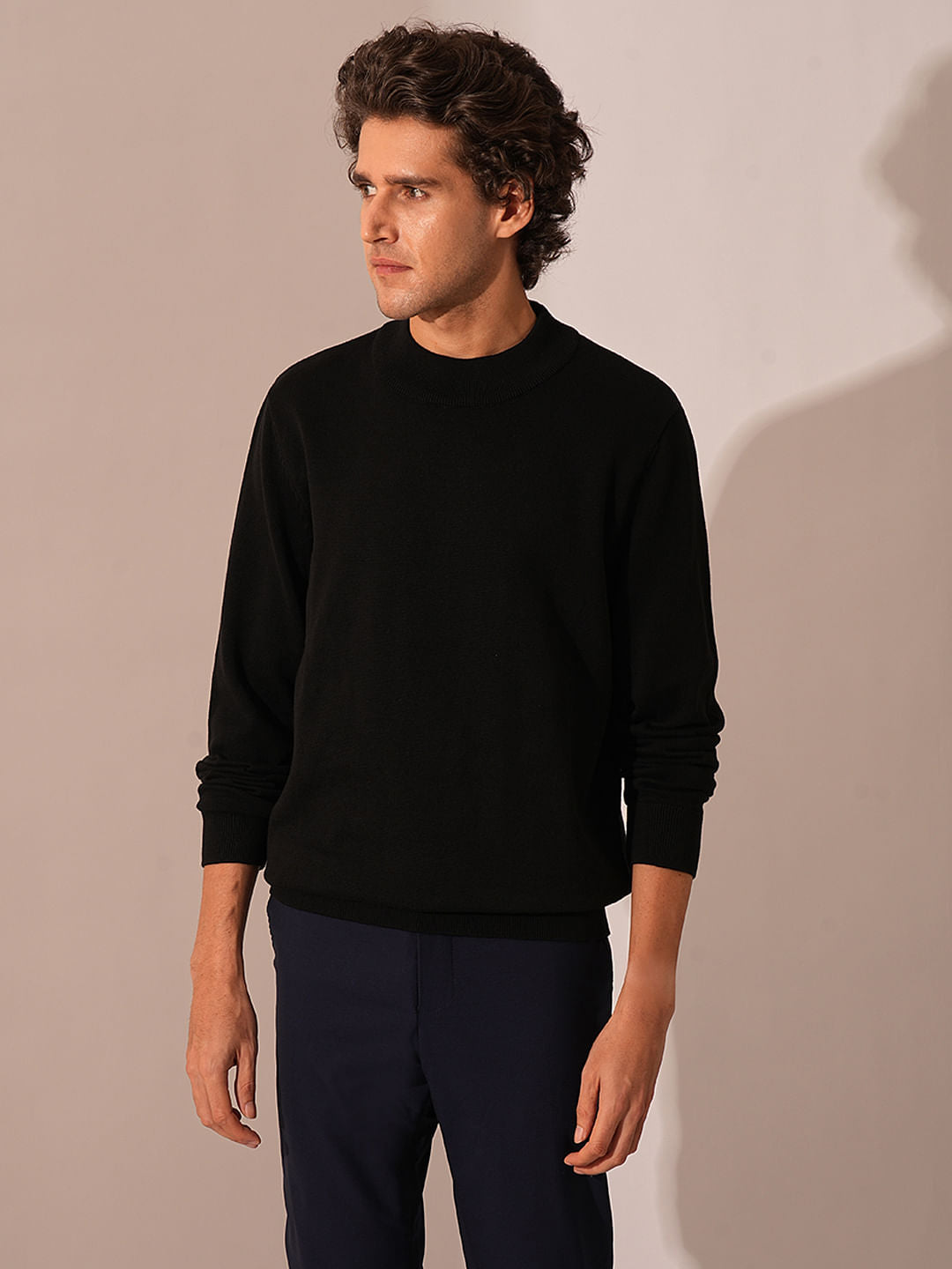 Black High Neck Knitted Pullover - Main Image