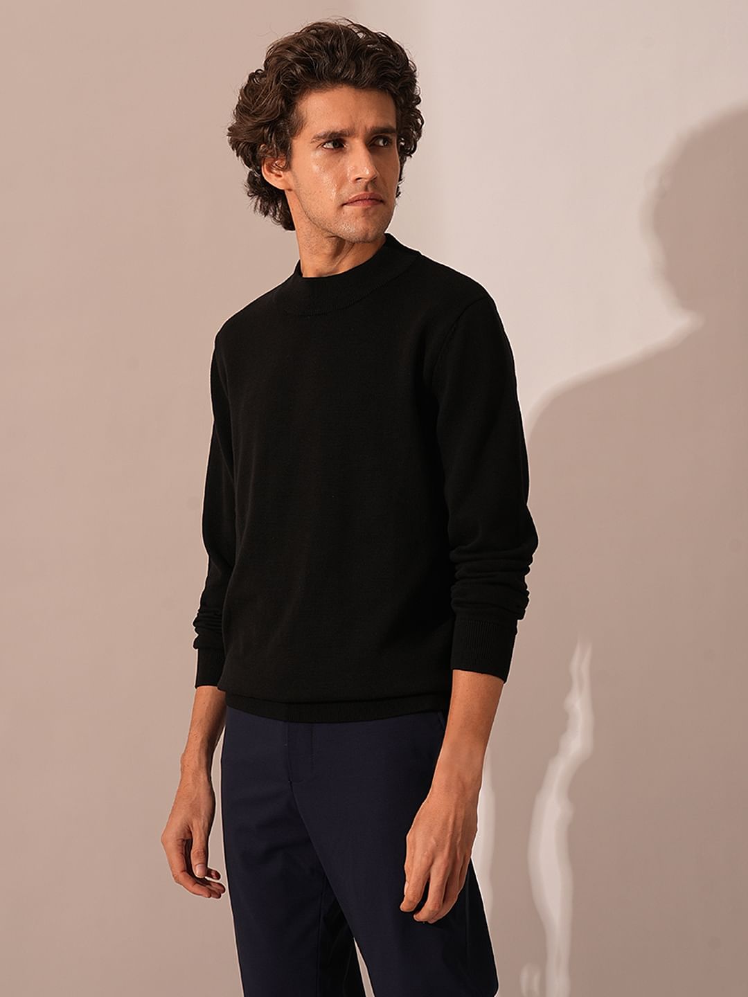 Black High Neck Knitted Pullover