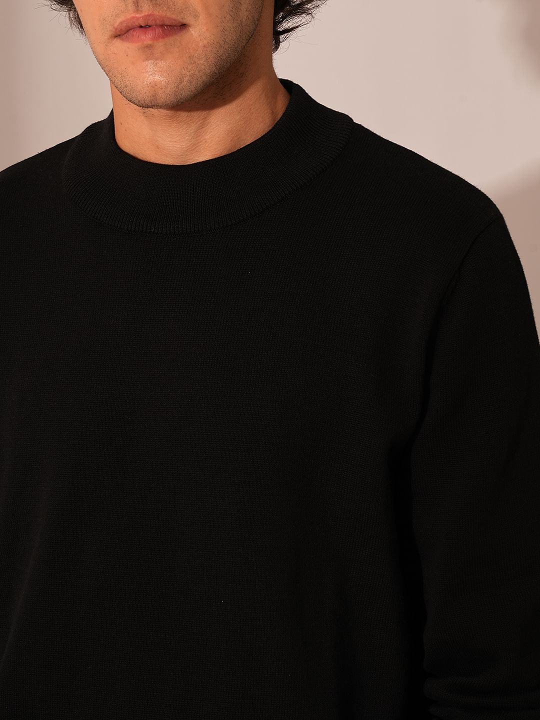 Black High Neck Knitted Pullover